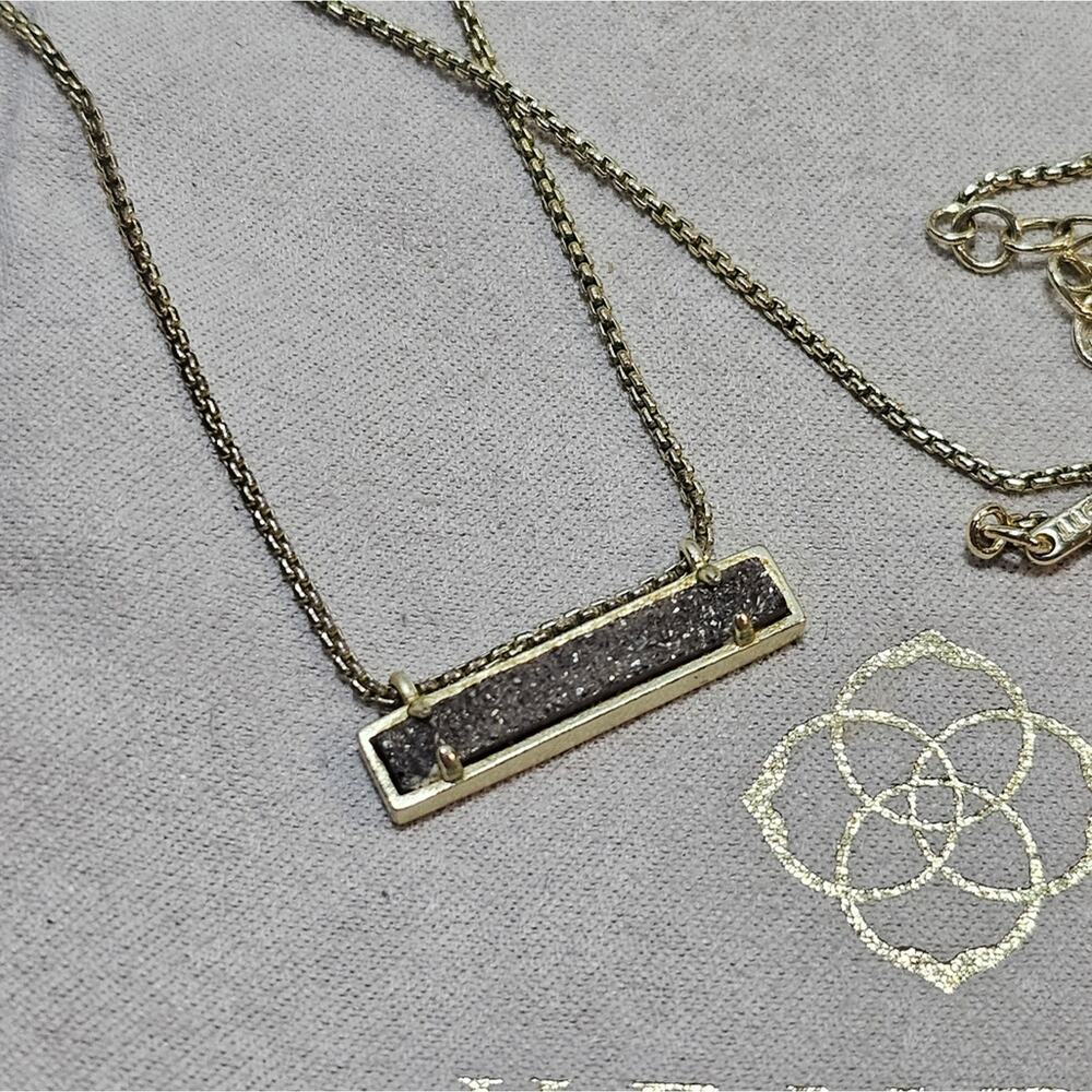 Kendra Scott Leanor Black Drusy and Gold Necklace - Picture 1 of 8